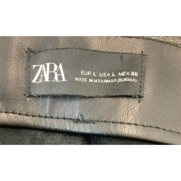 Zara Black Faux Leather High-Waisted Slim Fit Pants With Silver Button Detailing - Picture 4 of 5